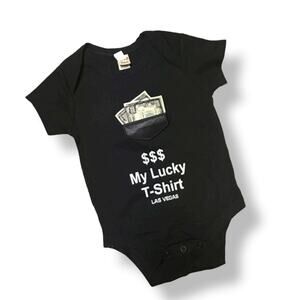 My Lucky Shirt Las Vegas Boys Girls Bodysuit Size 12‎ Months Black Kitschy NEW